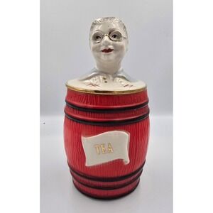 Vtg‎ Old McDonald Farm Ceramic Jar Tea Barrel Grandma Lid  SEE PHOTOS